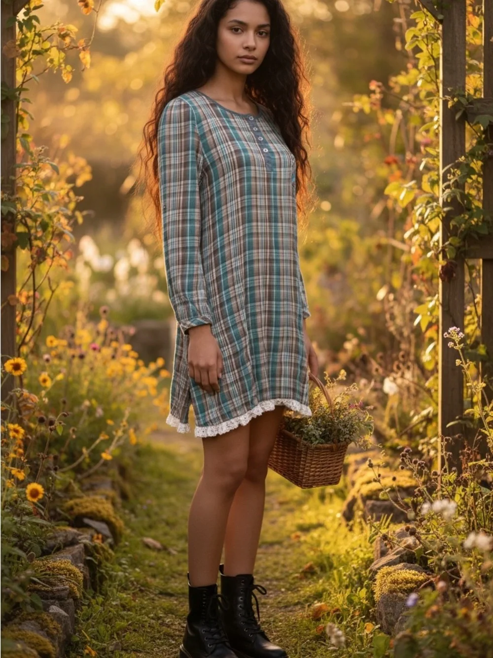 Altar’d State Plaid Cotton Tunic Dress Small Cottagecore Prairie Boho Whimsigoth